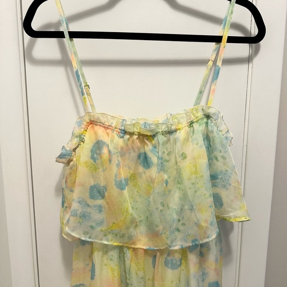 NEW Ladakh Watercolor Chiffon Sleeveless Maxi Dress 6 sundress flowy yellow blue - Picture 2 of 10